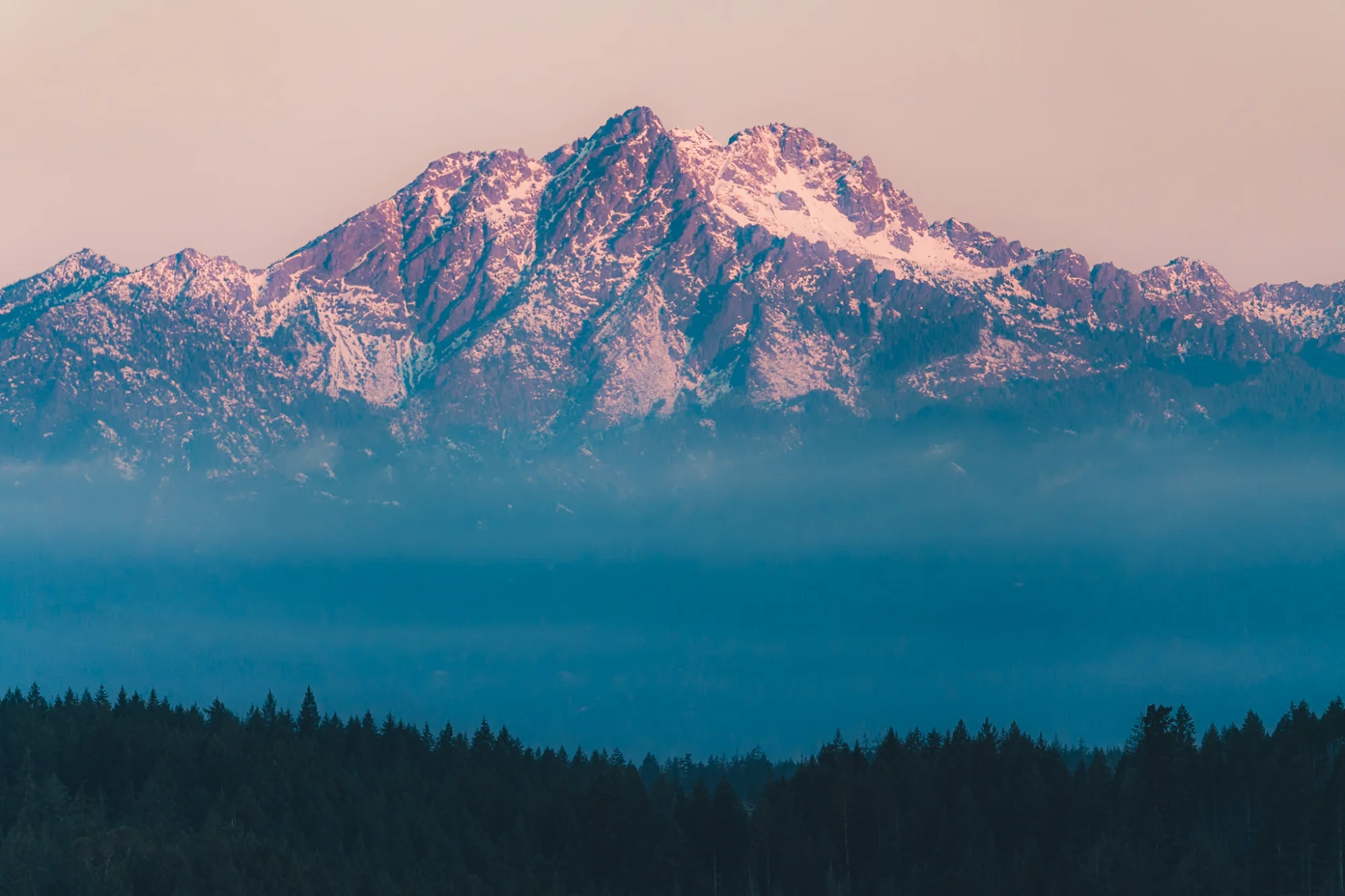 Morning fog over Olympic Mountains