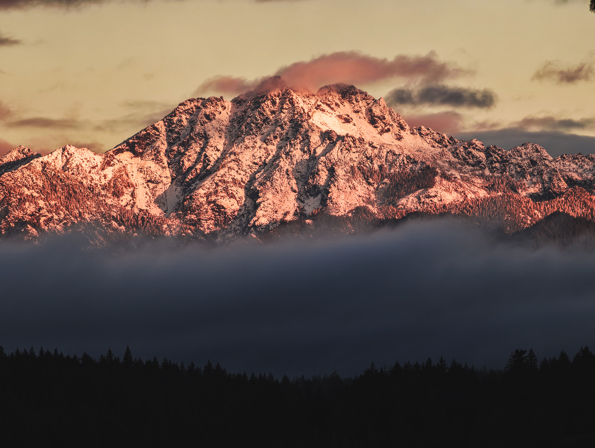 Olympic Mountains at sunset over Hood Canal